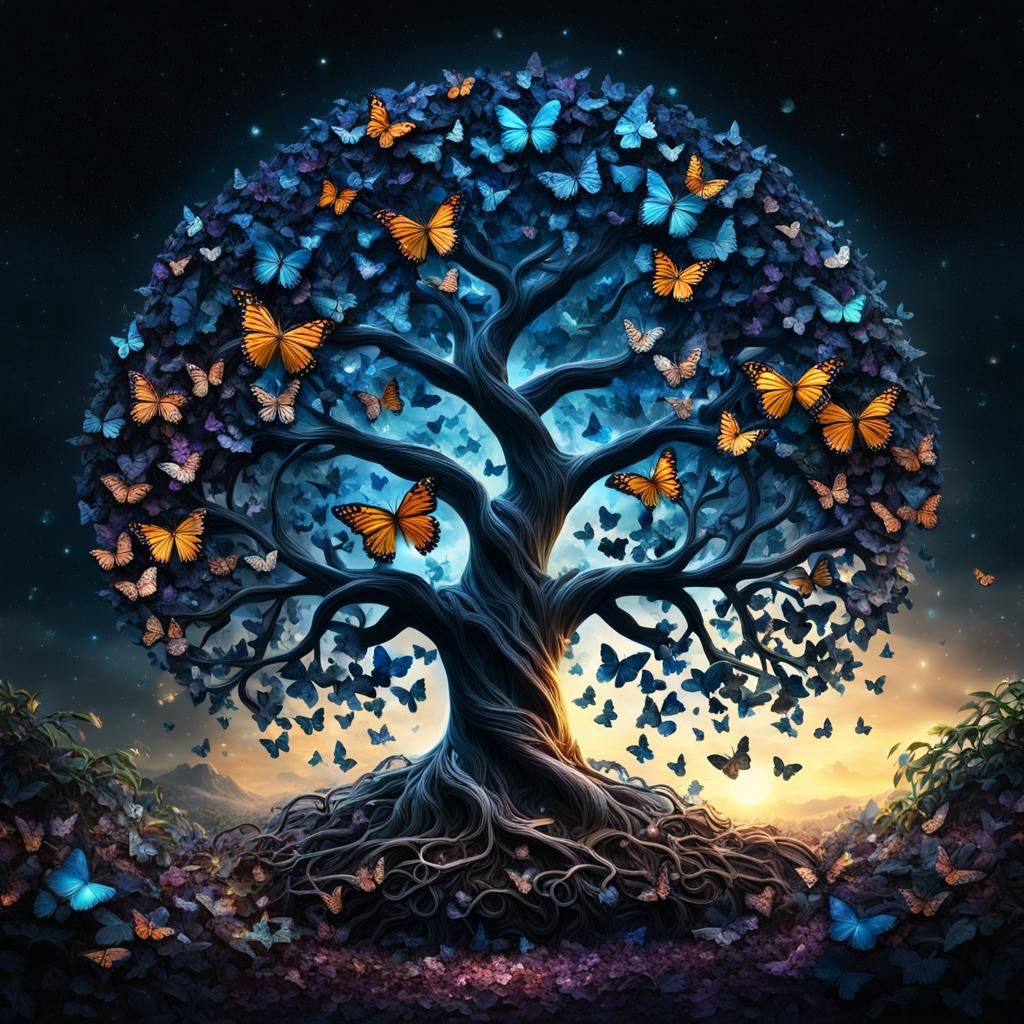 Butterfly Tree of Life in Moonlight