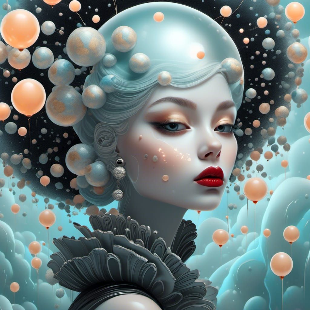 Woman with Bioluminescent Moon in Candy Art Style