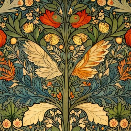 Floral Tapestry in Arts and Crafts Style