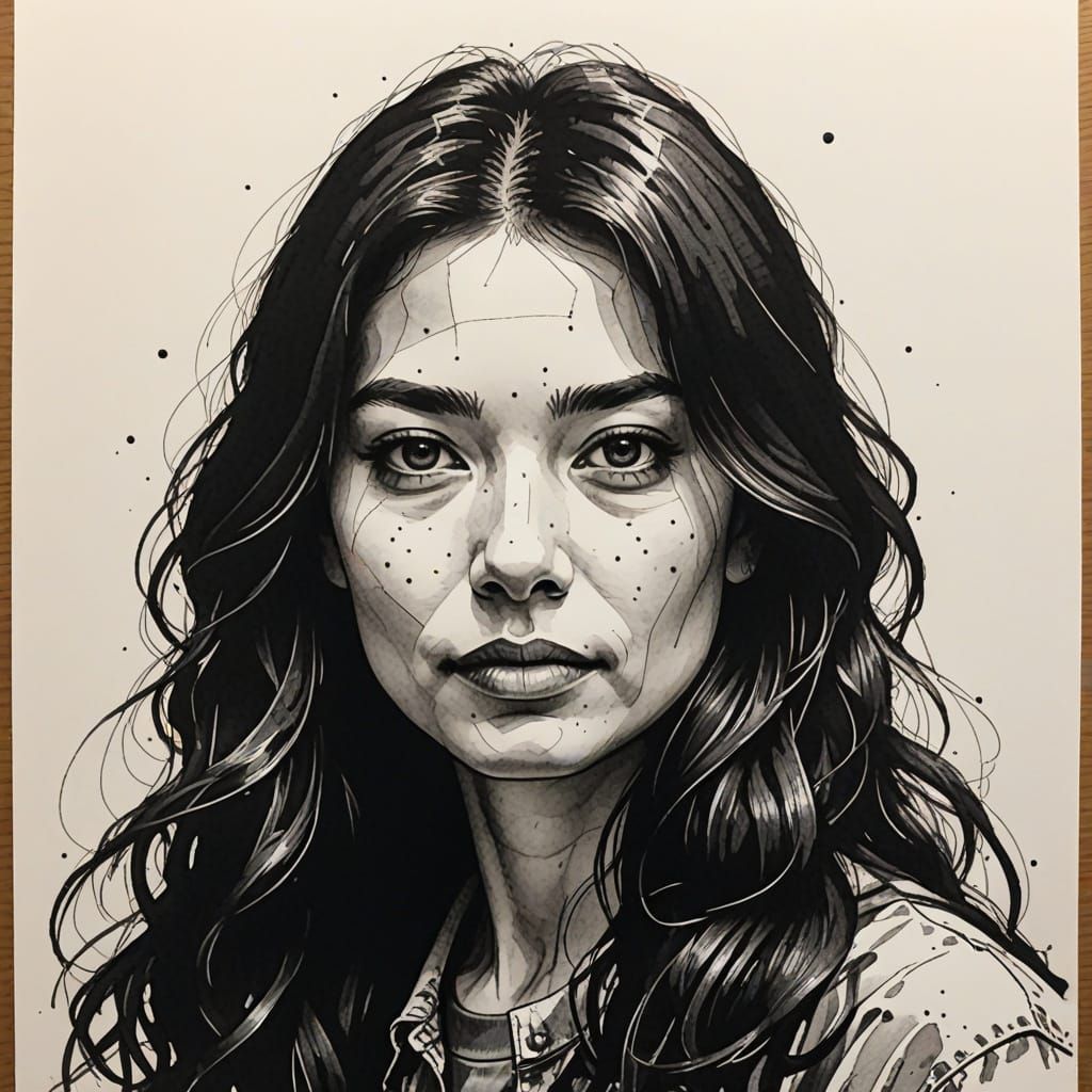 Portraint in ink with minimum number of lines possible