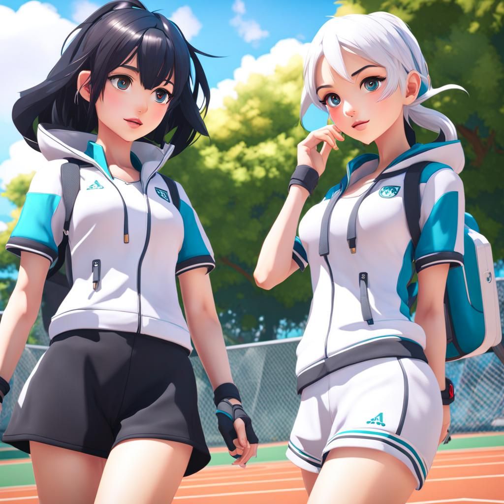 Girls in Sport Outfits at School in Dynamic Lighting