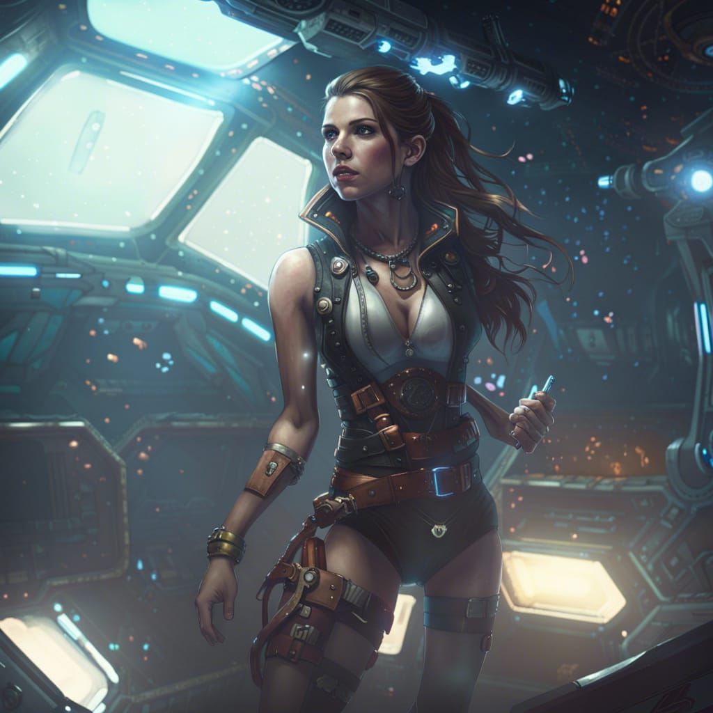 Adventurous Space Pirate in Spaceship Interior