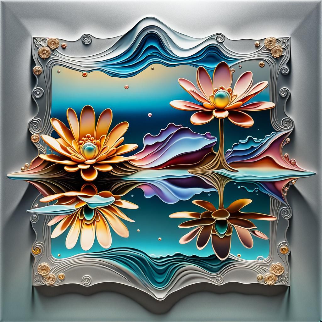Crystal Flowers Bloom on Silver Lake: Surrealist Melting Oil