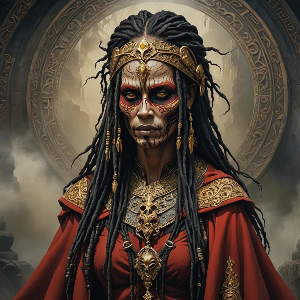 Haitian Shaman Superhero in Ornate Mask: Hyperrealistic Port...