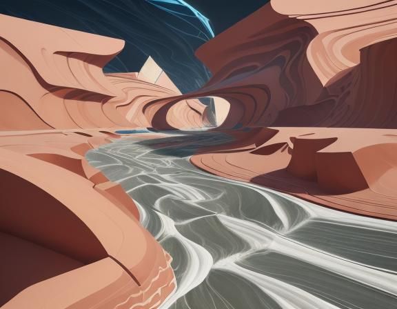 Raging River in Cubist Art Deco Style