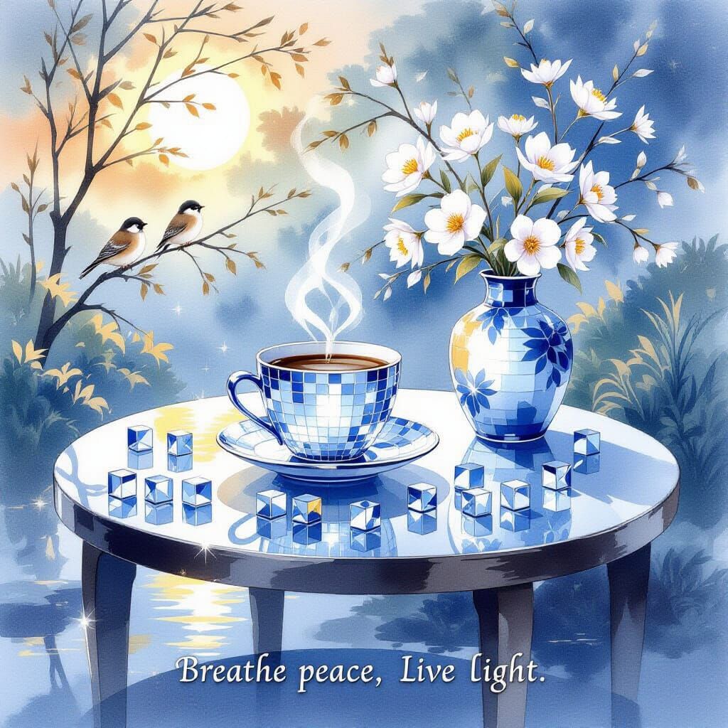 Japanese Ceramic Art Coffee Cup in Serene Garden