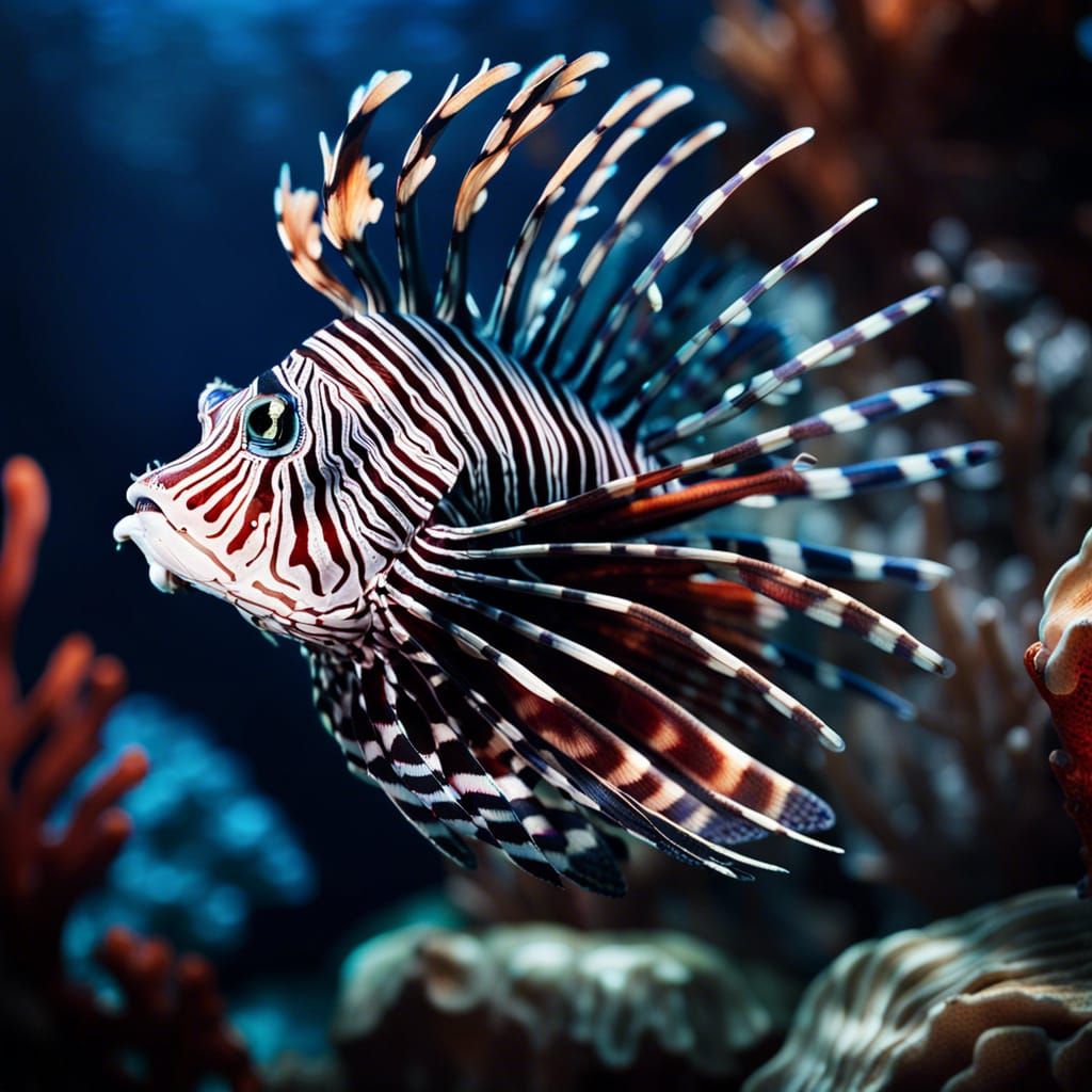 Lionfish in Tropical Reef: Hyper-Realistic Aquatic Scene