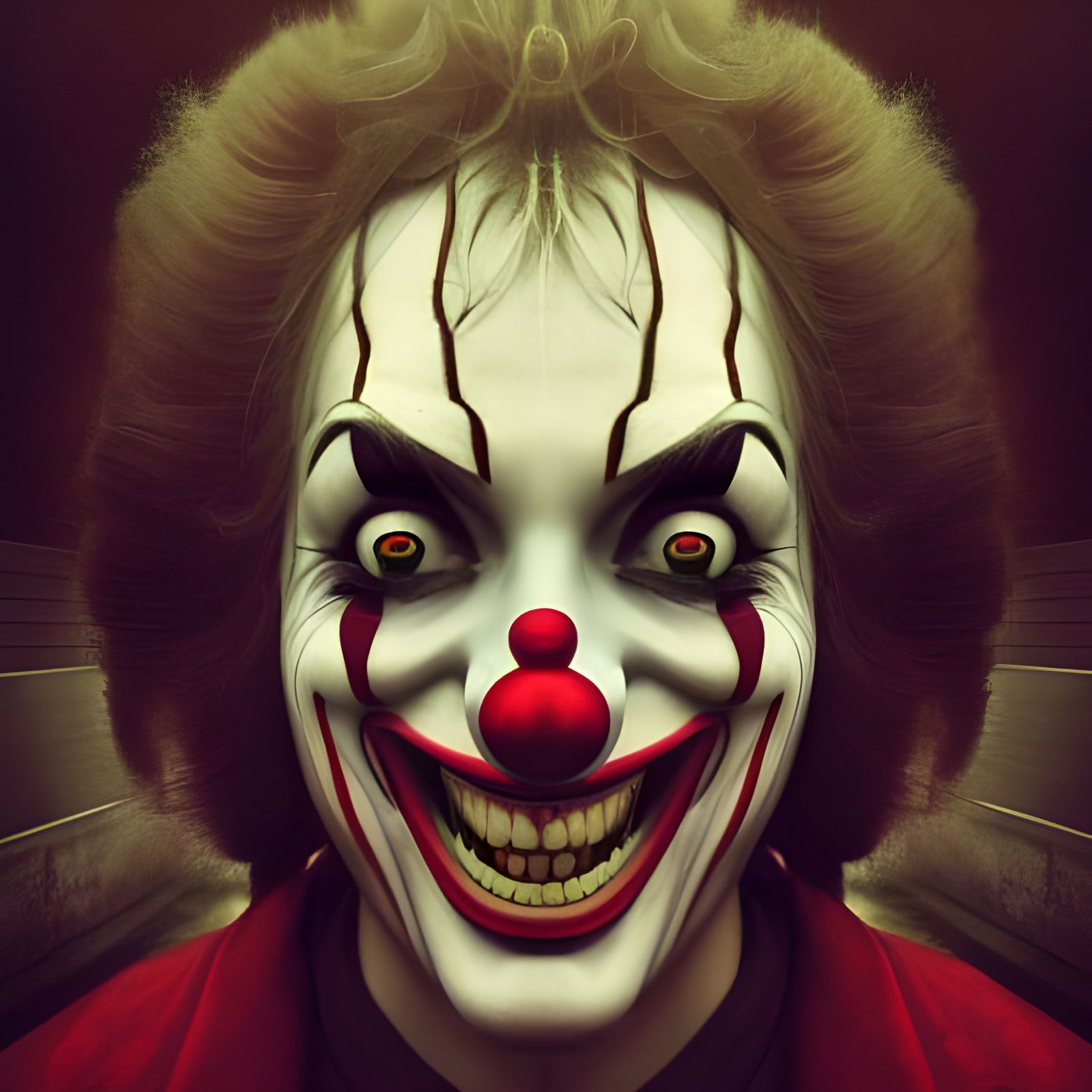 Sinister Clown in Abandoned Amusement Park: Digital Art