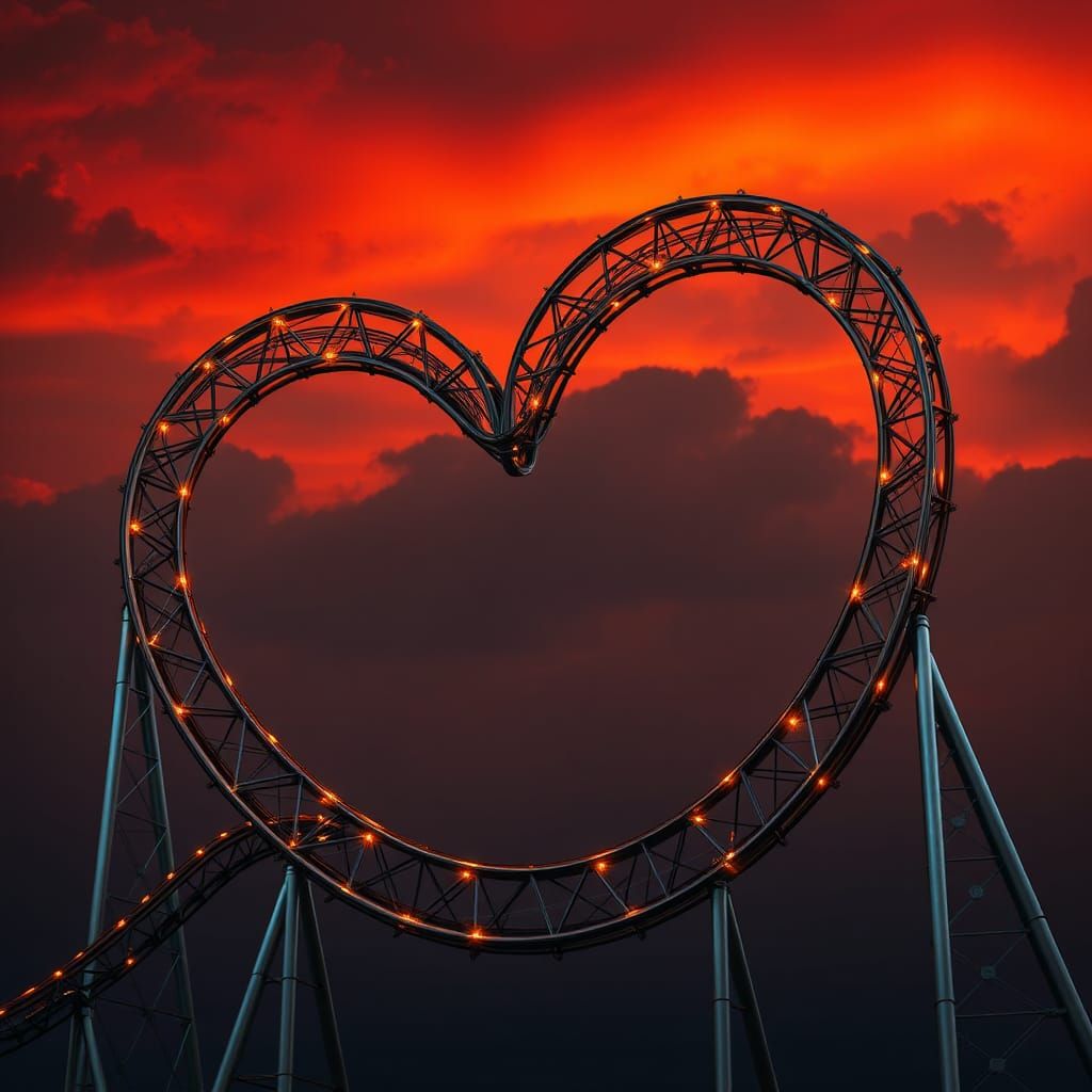 Heart-Shaped Roller Coaster at Sunset