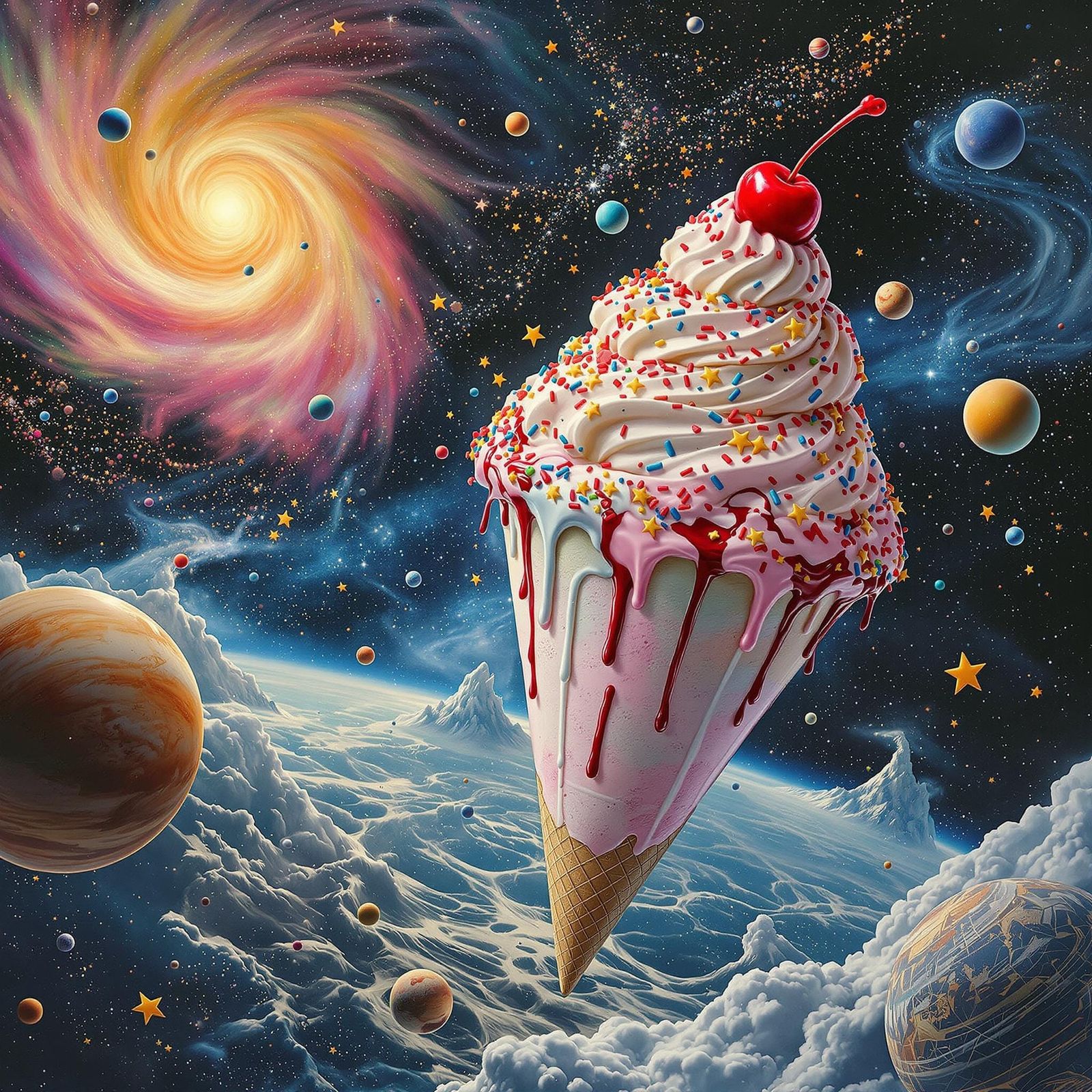 Cosmic Ice Cream Sundae in Space Fantasy Style