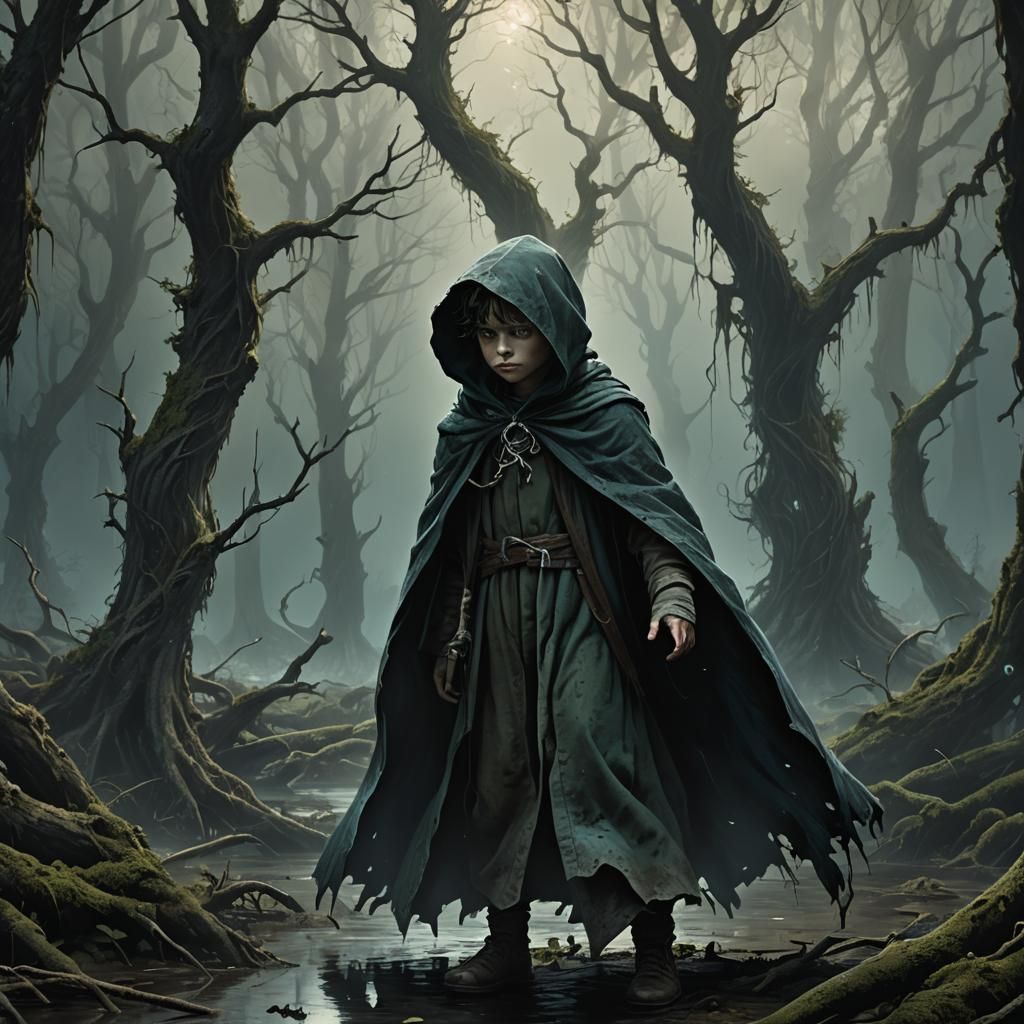 Eerie Swamp: Child Guided by Will o' the Wisp