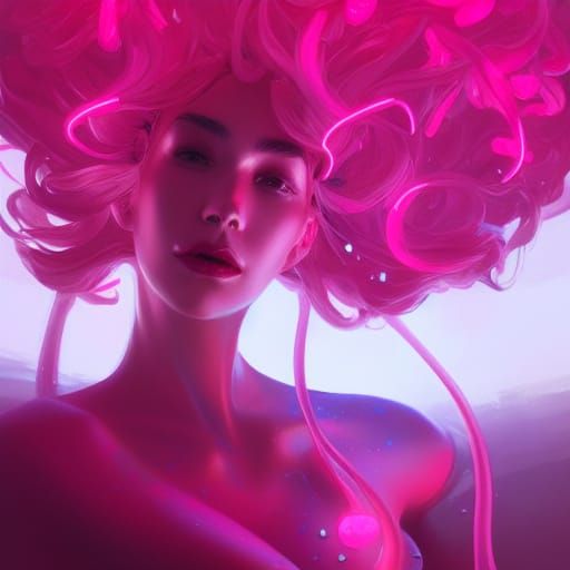 Neon Pink Candy Apples Portrait, Hyperdetailed Art