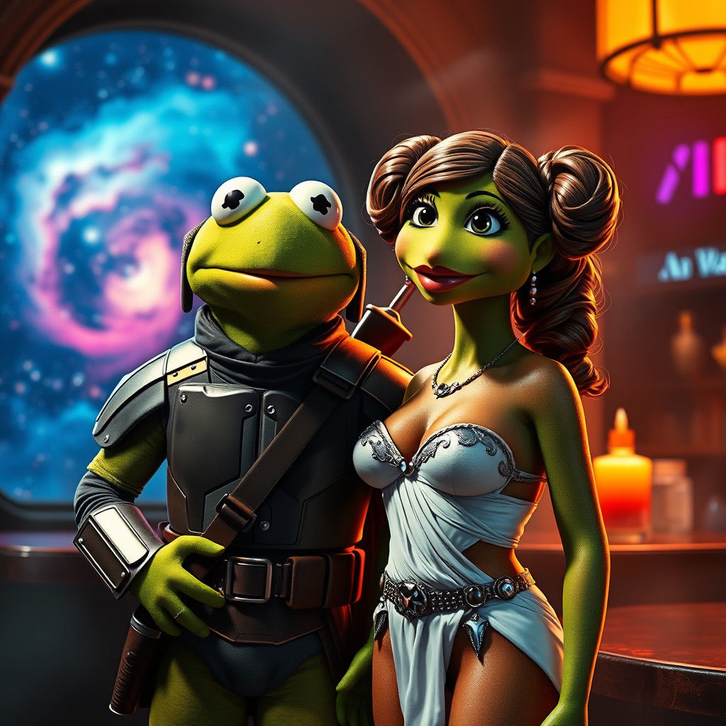 Kermit and Leia in a Galaxy Cantina