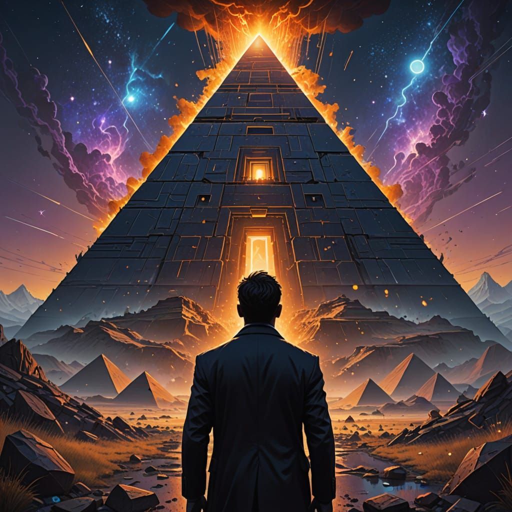 Confident Figure Amidst Cosmic Explosion in Fantasy Concept...