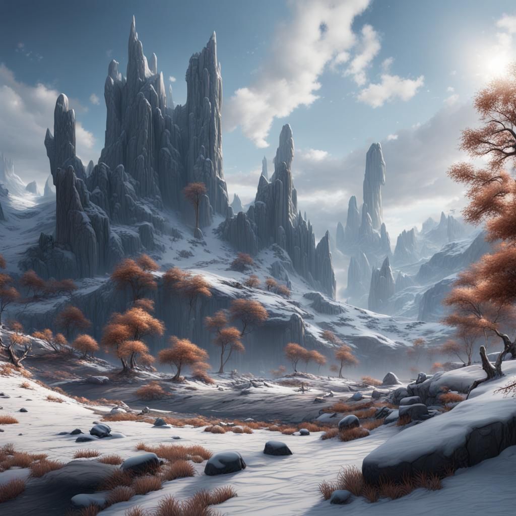 Detailed Snowy Landscape Matte Painting