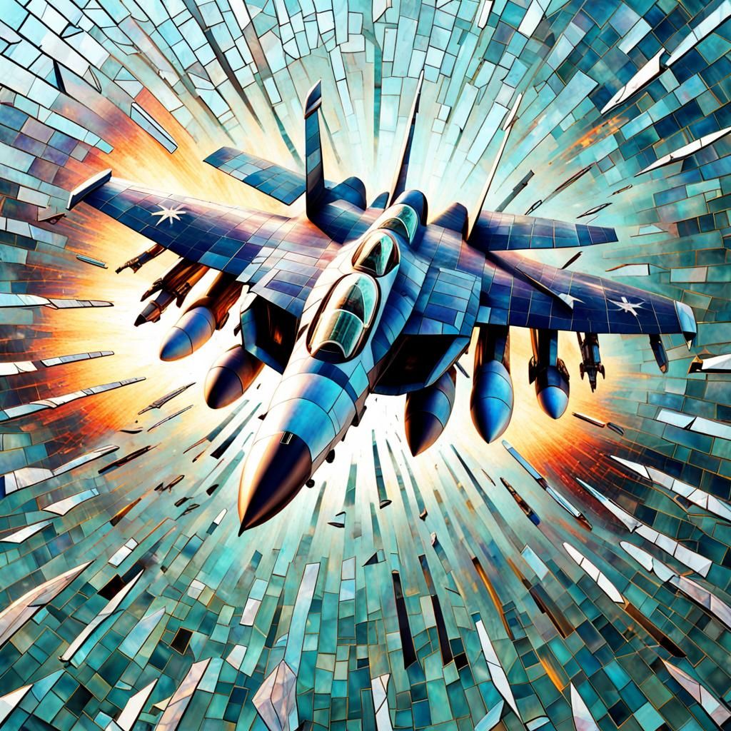 F-18 Hornet Shattered Glass Mosaic Explosion