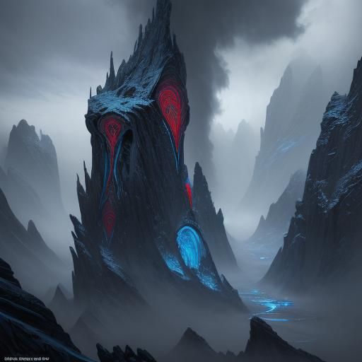 Winter Mountain Landscape on Parchment in Maximalist Style