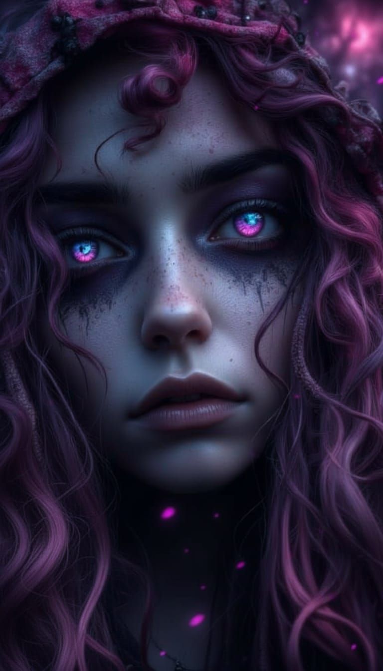 Macabre Angel Portrait with Neon Accents