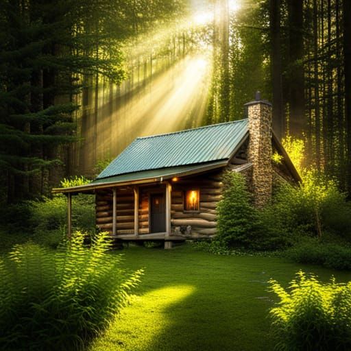 Cabin in Michigan Woods with Flowing River