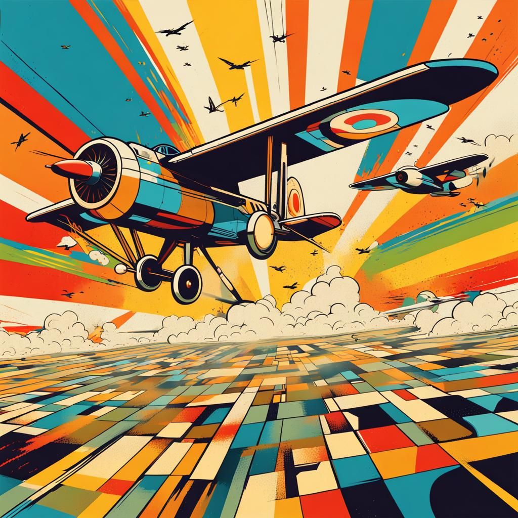 Duck Pilot in Pop Art Style Over Battlefield