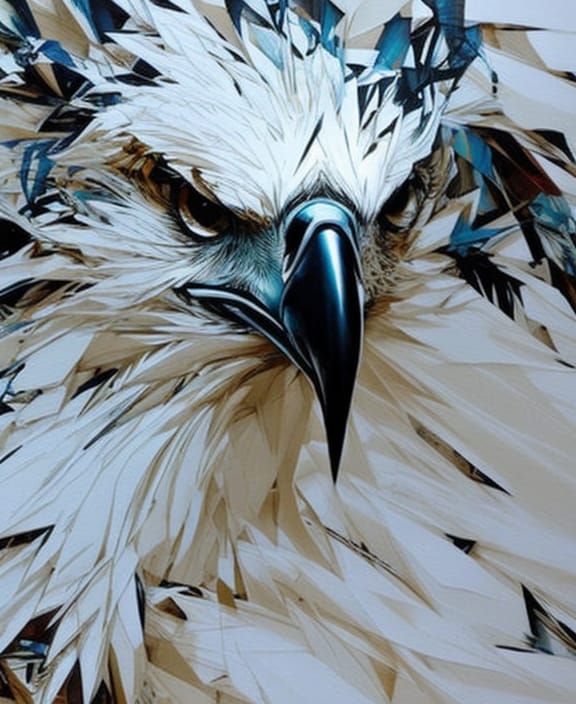 Dramatic White Eagle Portrait in Inkblot Art Style