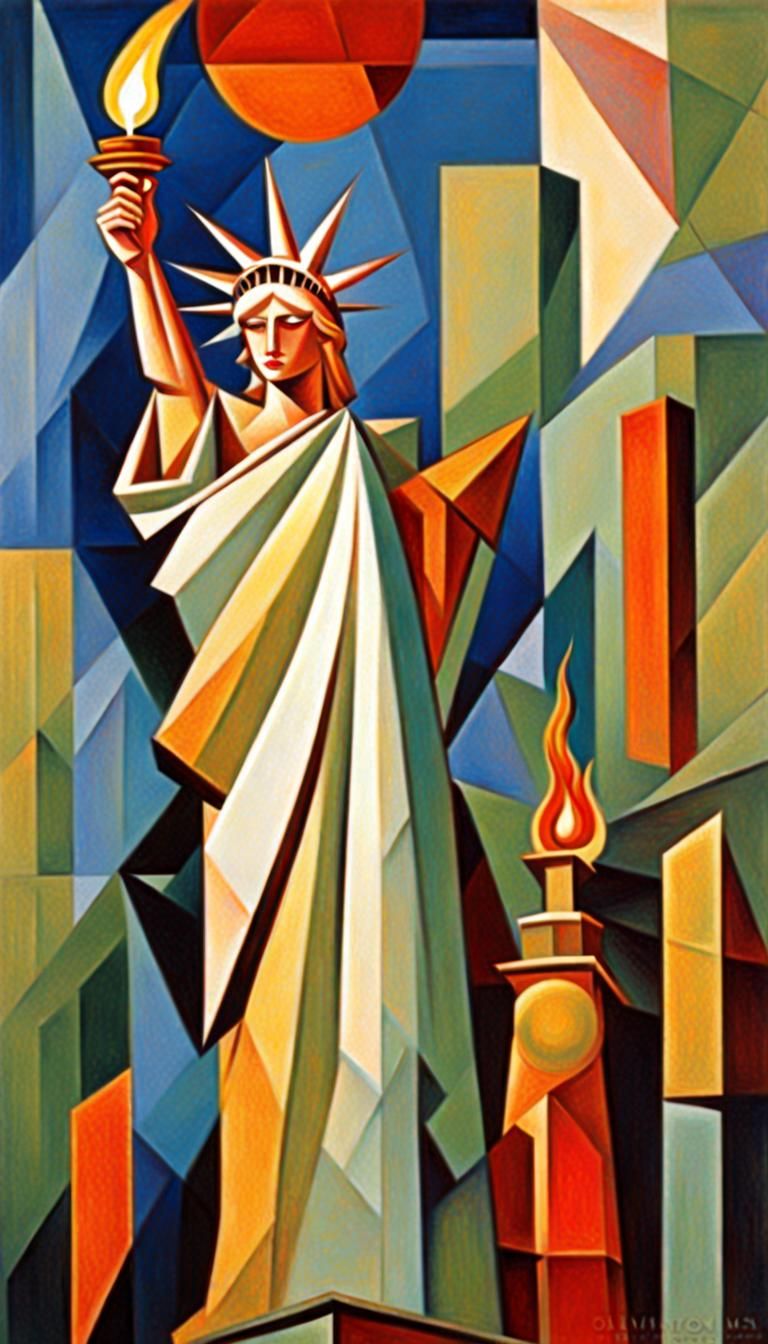 Statue of Liberty in Abstract Cubism Style