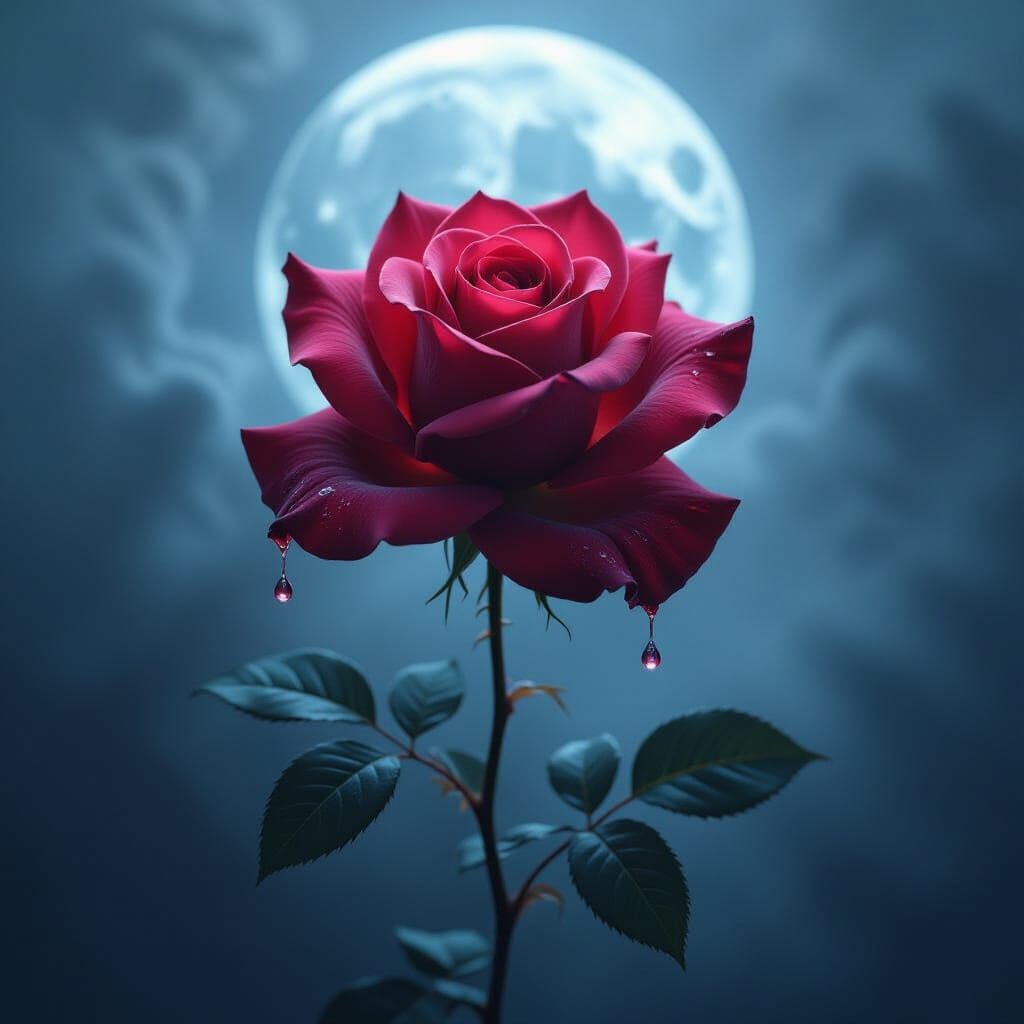 Ethereal Crimson Rose in Spectral Nebula