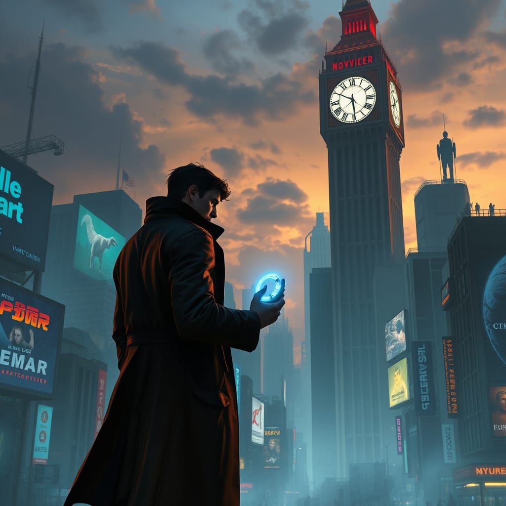 Detective in a Futuristic Cityscape, Time Travel and Mystery...