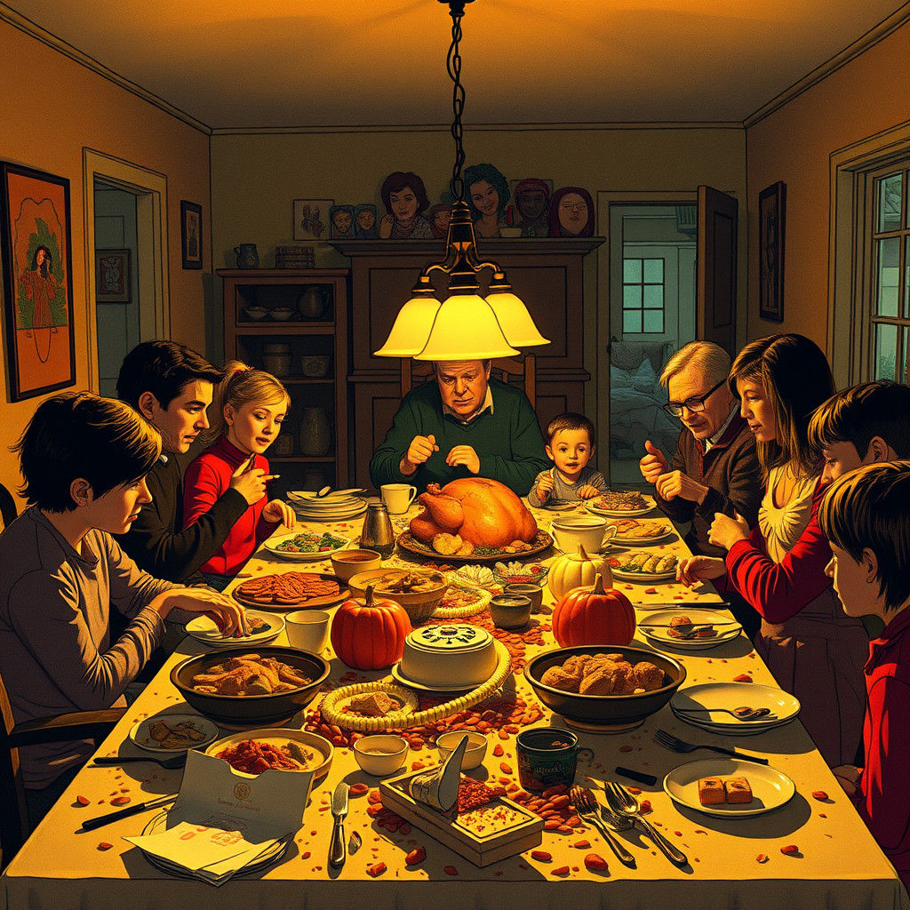 Festive Thanksgiving Family Dinner in Golden Light