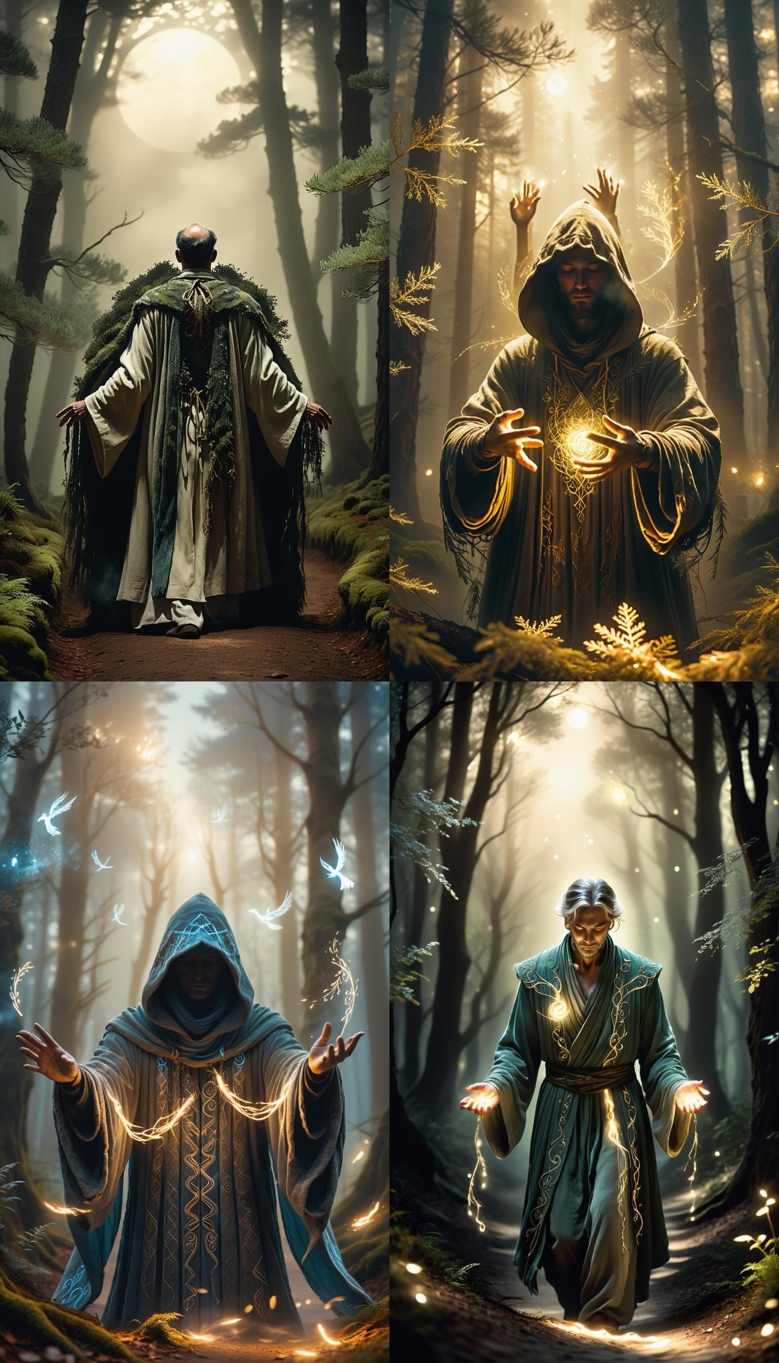 Magical Healer Walking Through Ancient Forest