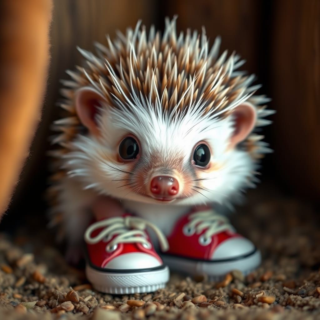 Adorable Hedgehog with Sneakers Inspired by Wildlife Photogr...