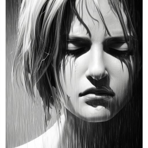 Emotional Portrait of Person Crying in Chaos