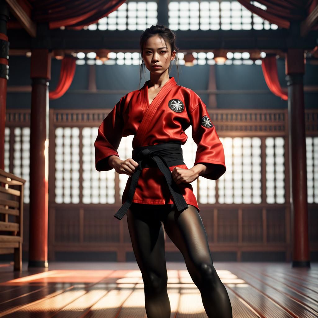 Martial Artist in Dojo: Detailed Matte Painting
