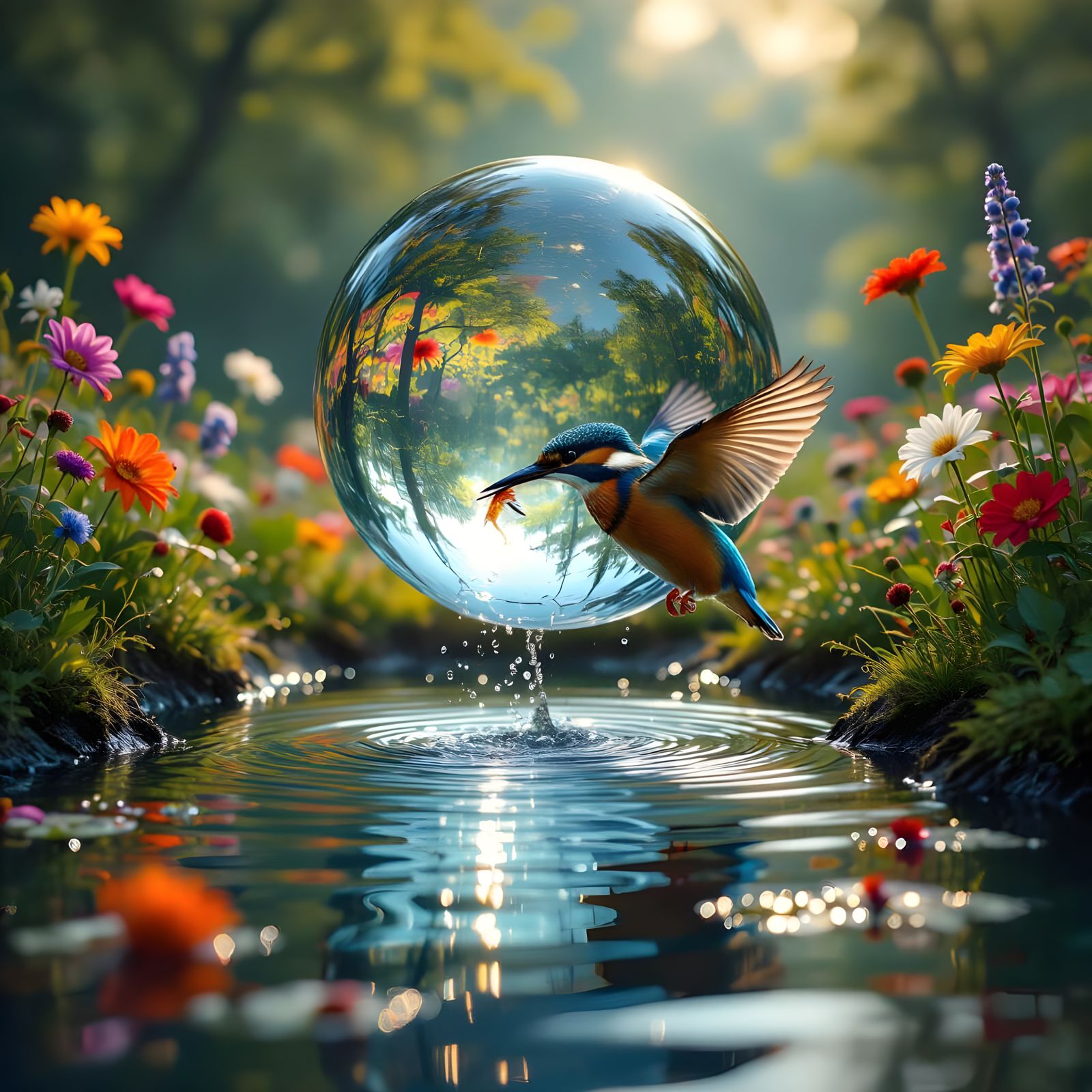 Kingfisher Steals Fish in Mystic Pond