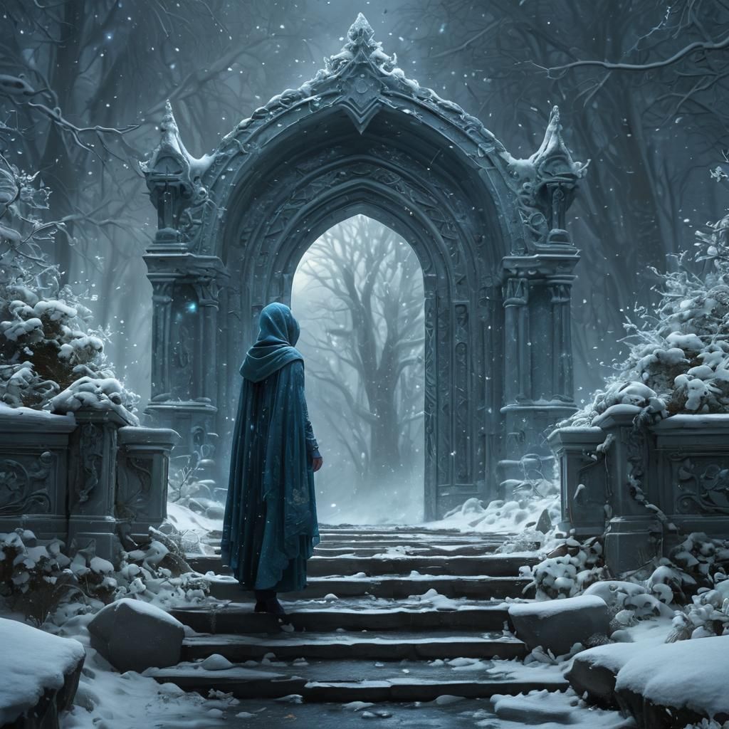 Enchanted Snowscape with Crystalline Trees and Indigo Light