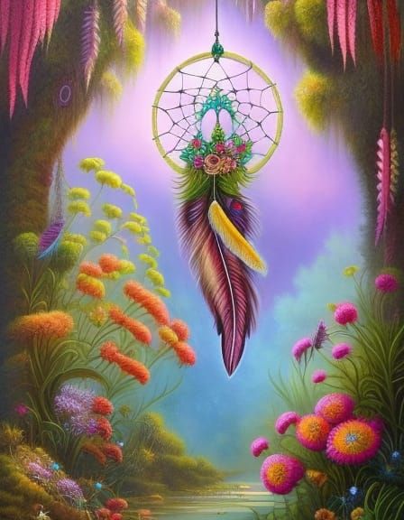 Ethereal Dreamcatcher in Lush Fantasy Garden