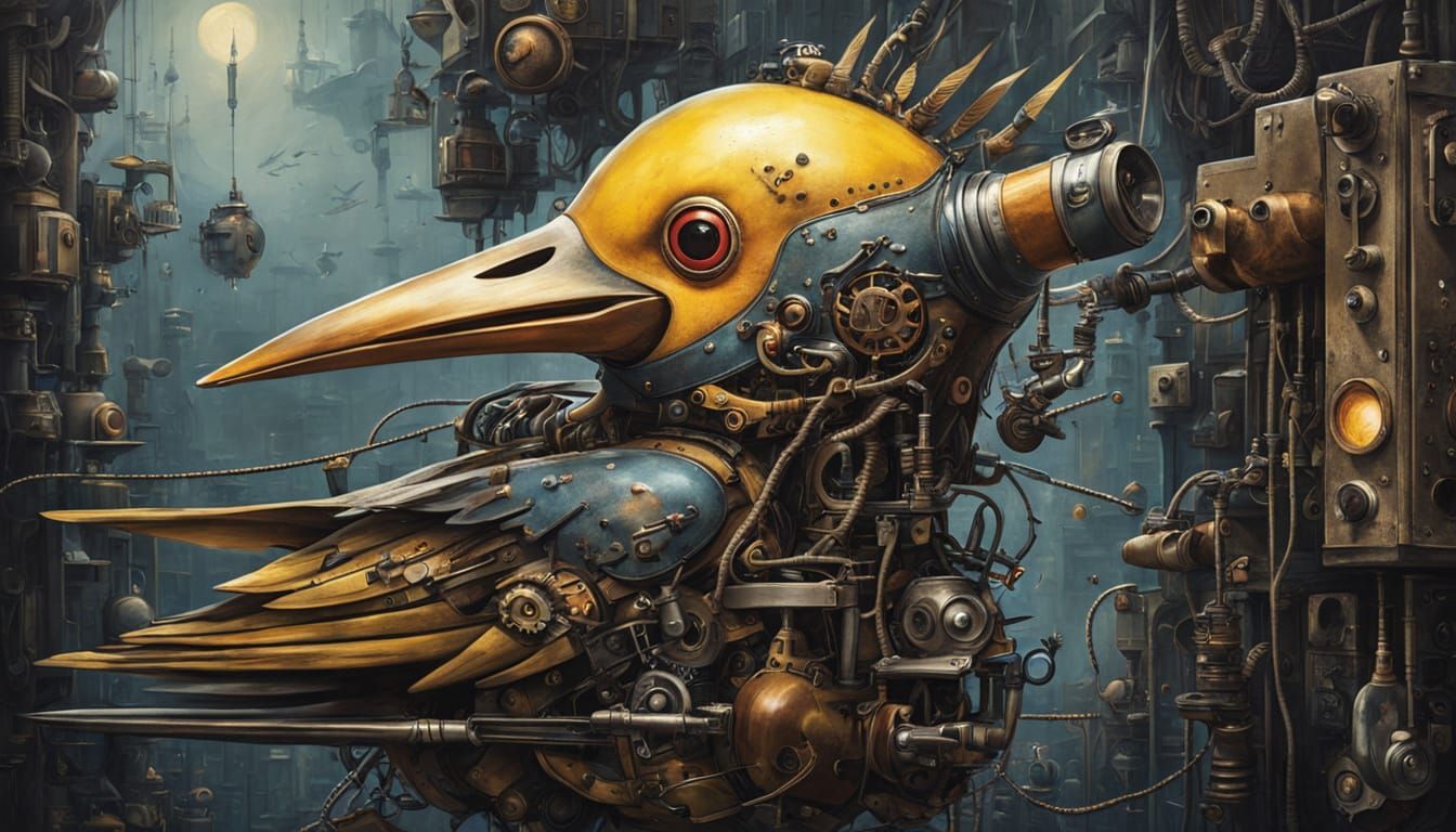 Steampunk Canary in a Mineshaft - Cyberpunk Masterpiece