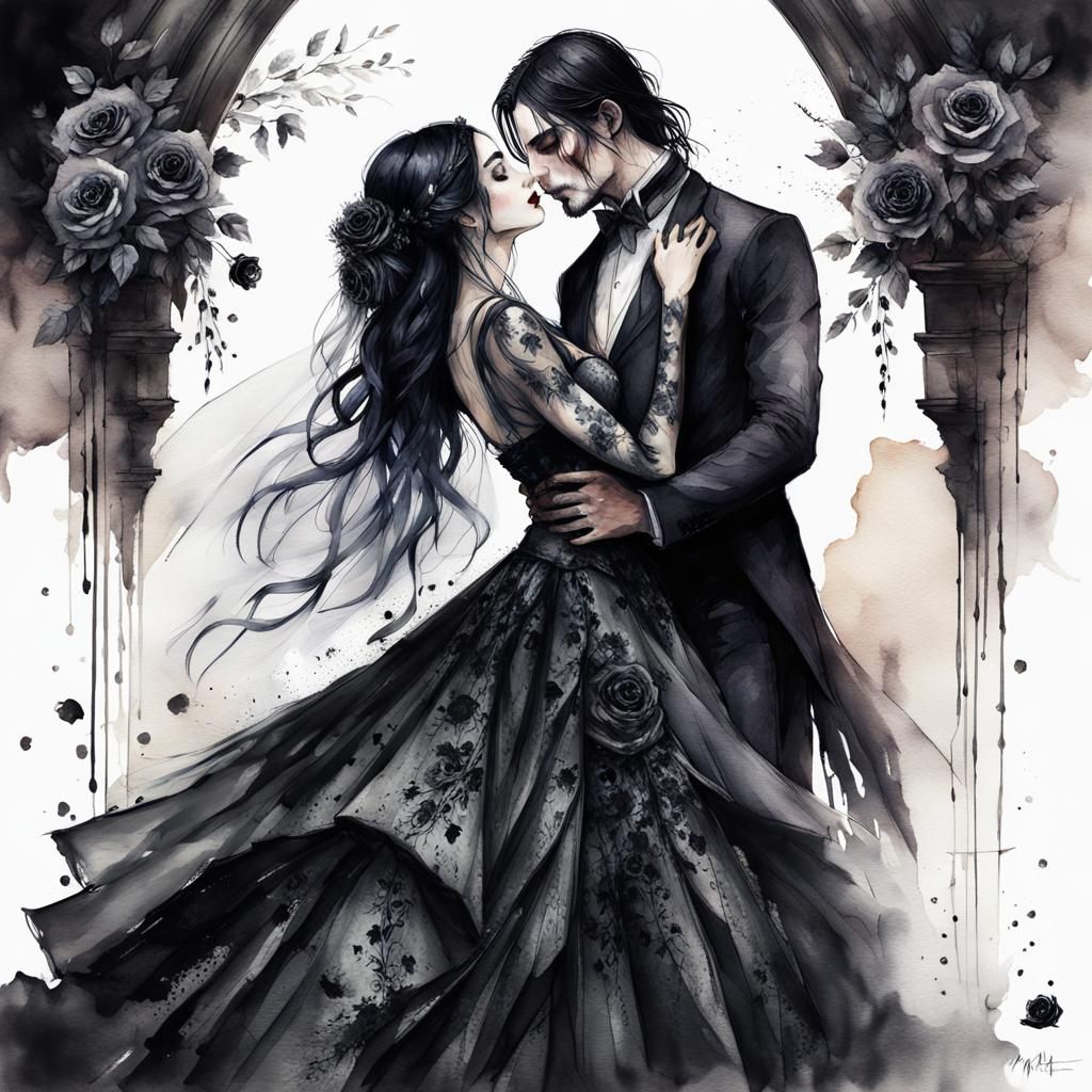 Gothic Wedding: A Digital Watercolor Masterpiece