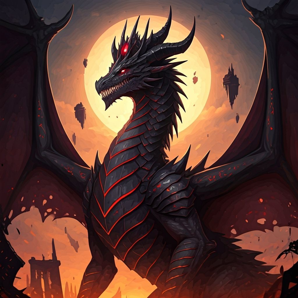 Regal Obsidian Dragon with Cursed Energy, in Anime Style