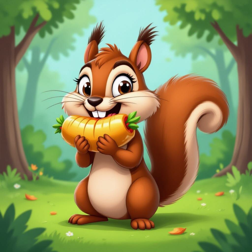 Cartoon Squirrel with Full Cheeks