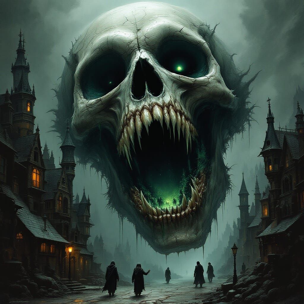 Gothic Alien Skull in Dark Fantasy Art Style