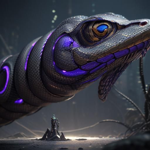 Metallic Serpent Eye with Sci-Fi Mech Details