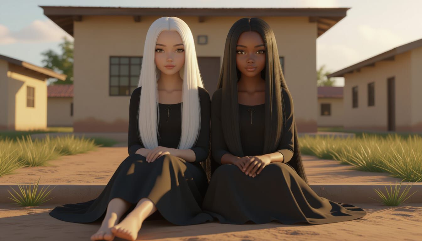 African Twin Sisters in Golden Hour Light