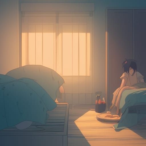 Magical Bedroom with Hanging Lights: Ghibli Anime Style