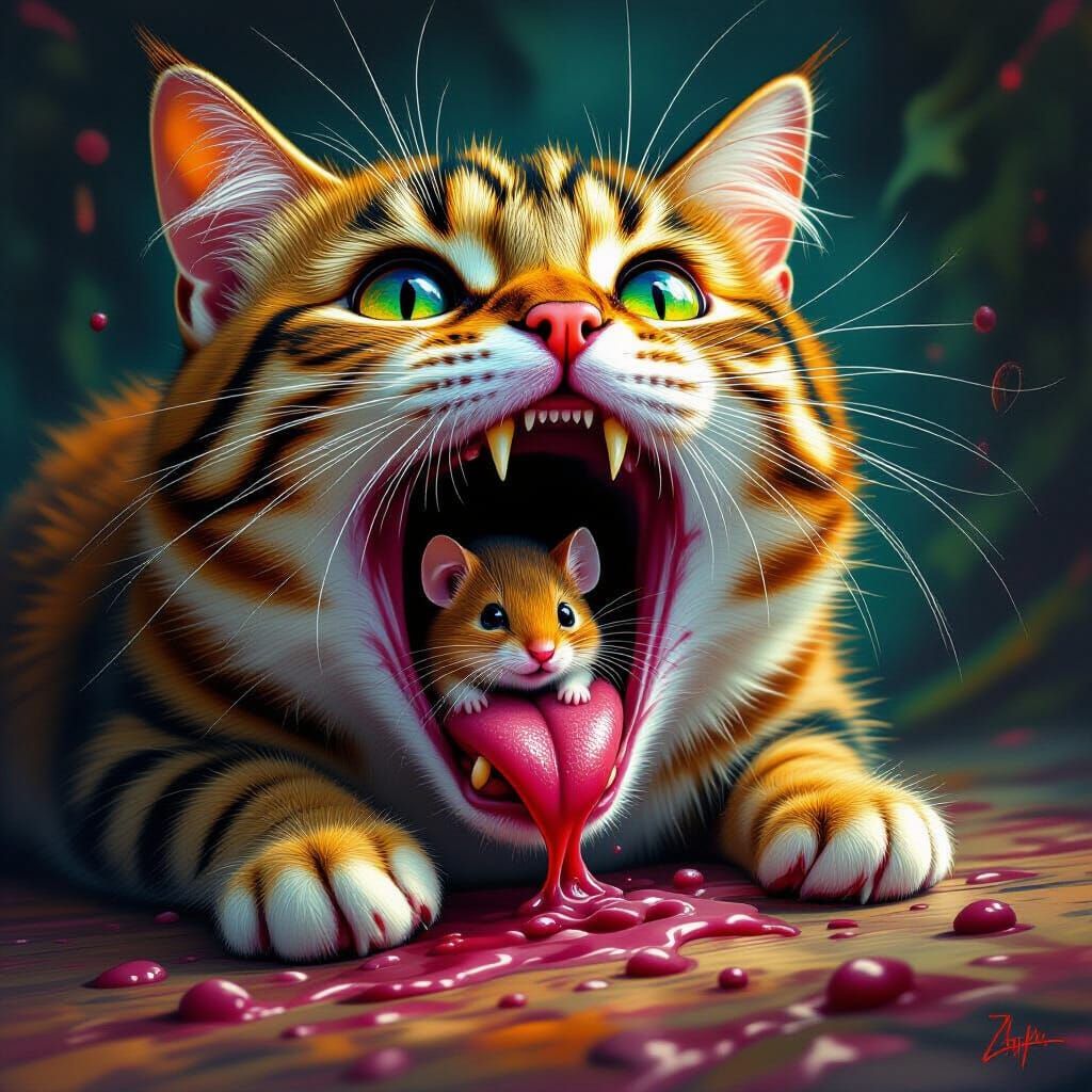 Surrealist Mouse in Cat's Stomach, Giger & Beksiński Inspire...