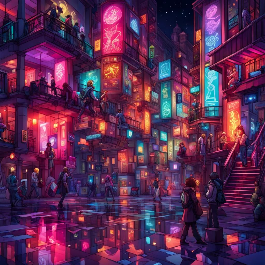 Translucent Pixels in Aetherpunk Nightscape