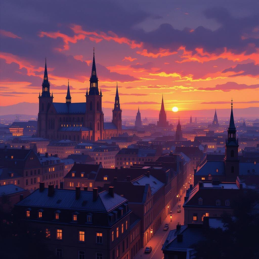 Beneathek Cityscape at Dusk in Photorealistic Style