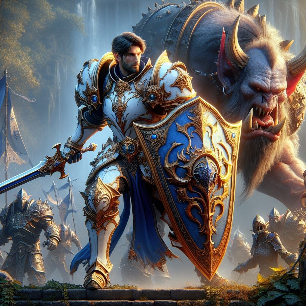 Paladin in Battle Against Orc: Fantasy Concept Art