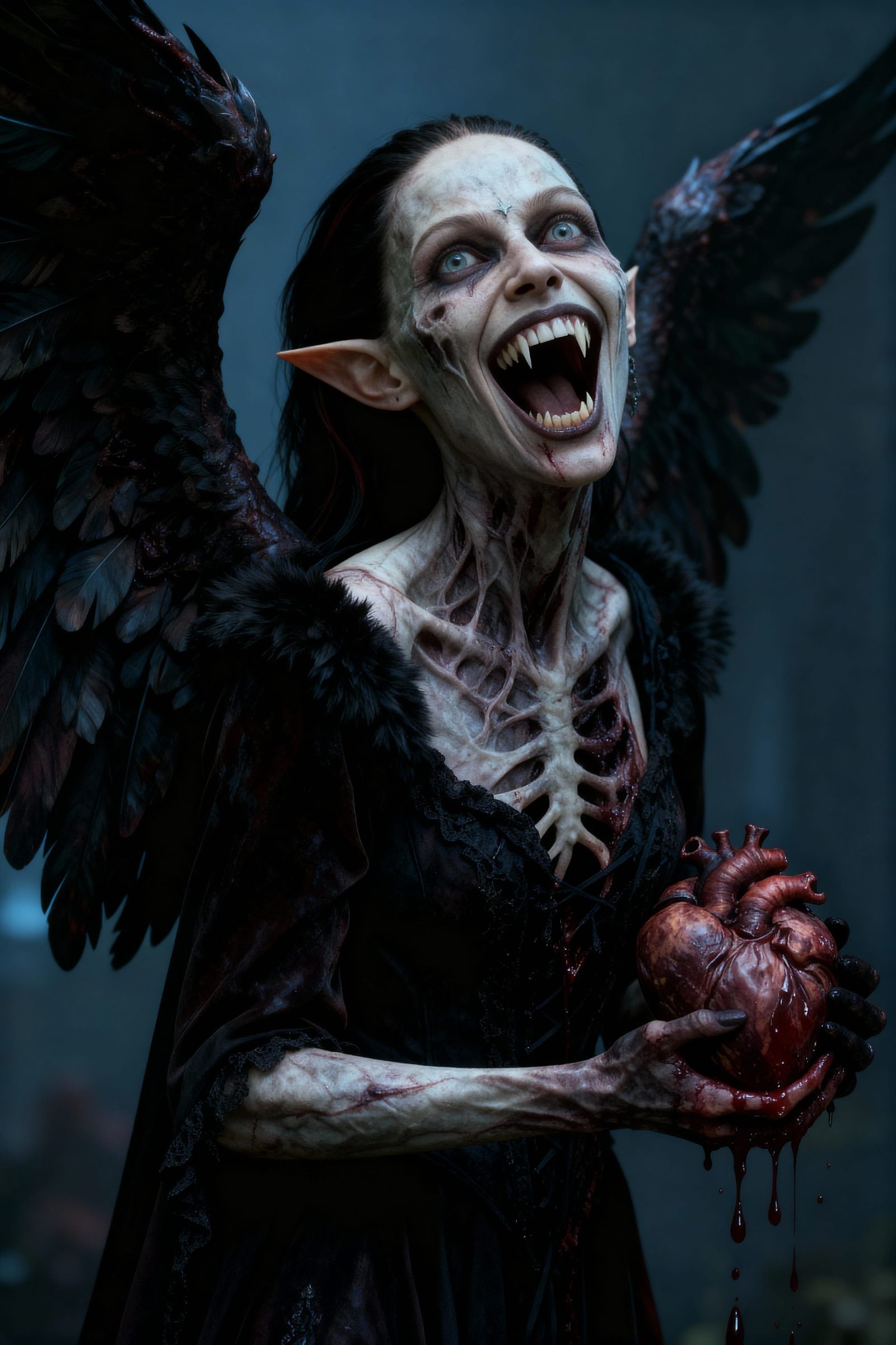 Morbid Fantasy Angel with Grimace in Detailed Matte Painting...