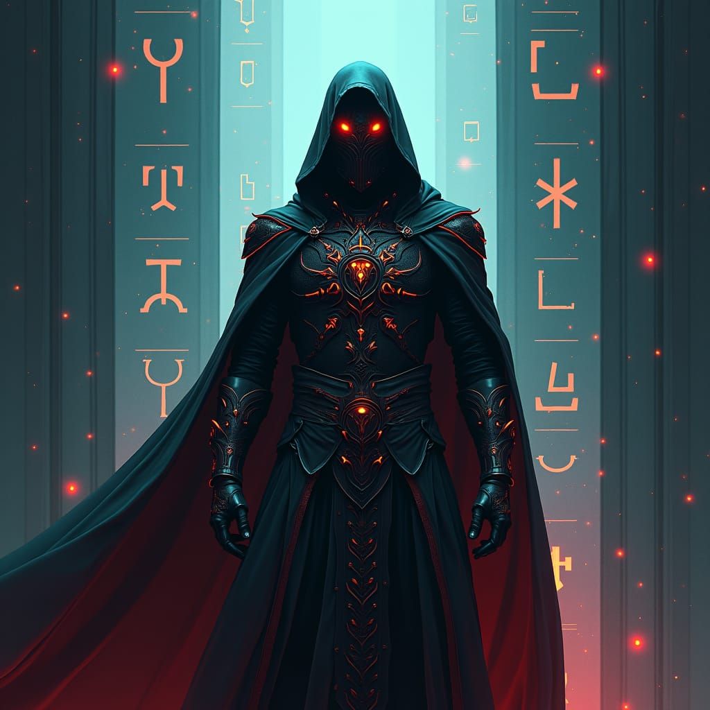 Cyberpunk Cyberwarrior in Geometric Art Nouveau Style